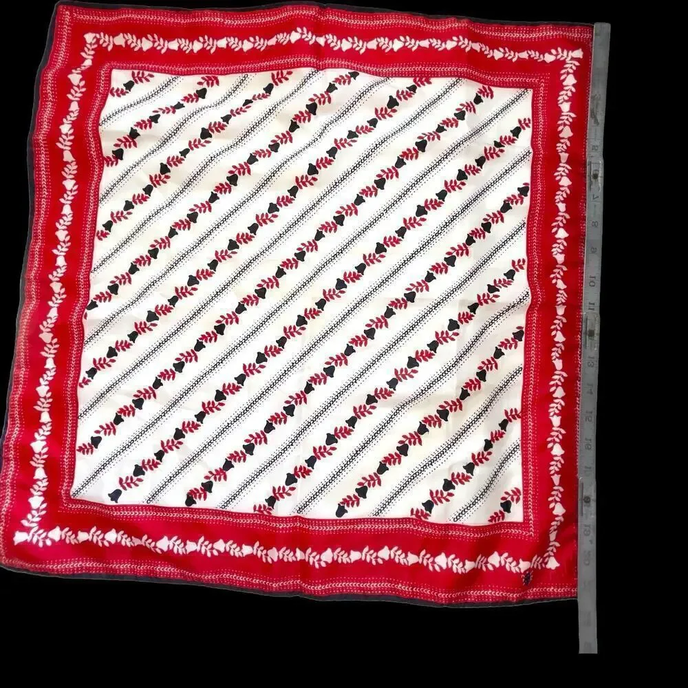 Vintage Signed VERA NEUMAN 1960s Red and White Floral Square Scarf 21” x 21”